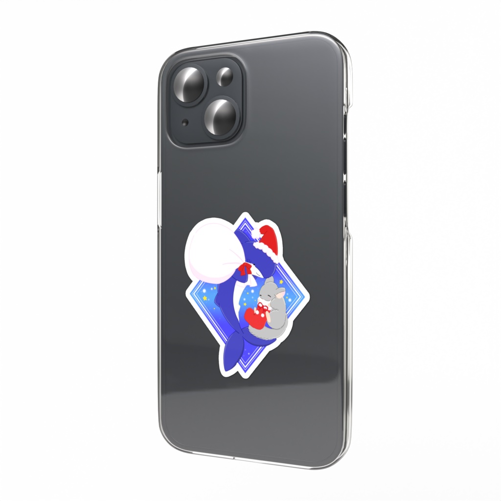 クリスマスのチンチラとサメのスマホステッカー