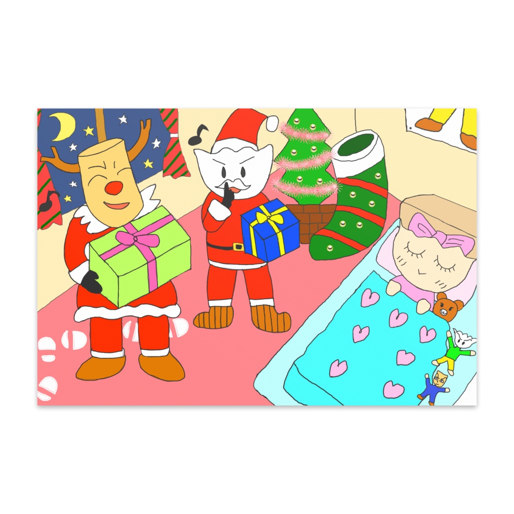 クリスマスプレゼントポストカードイラスト