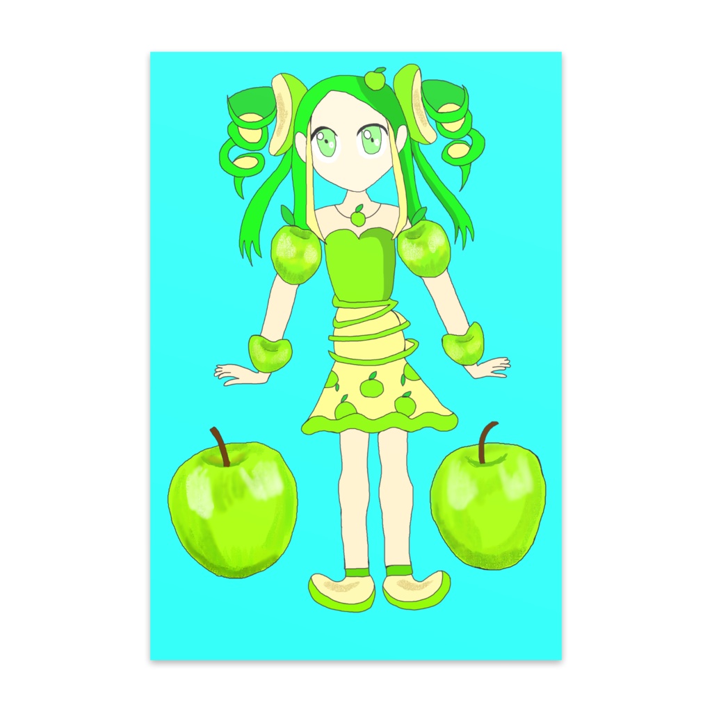 ポストカード青リンゴちゃんイラスト