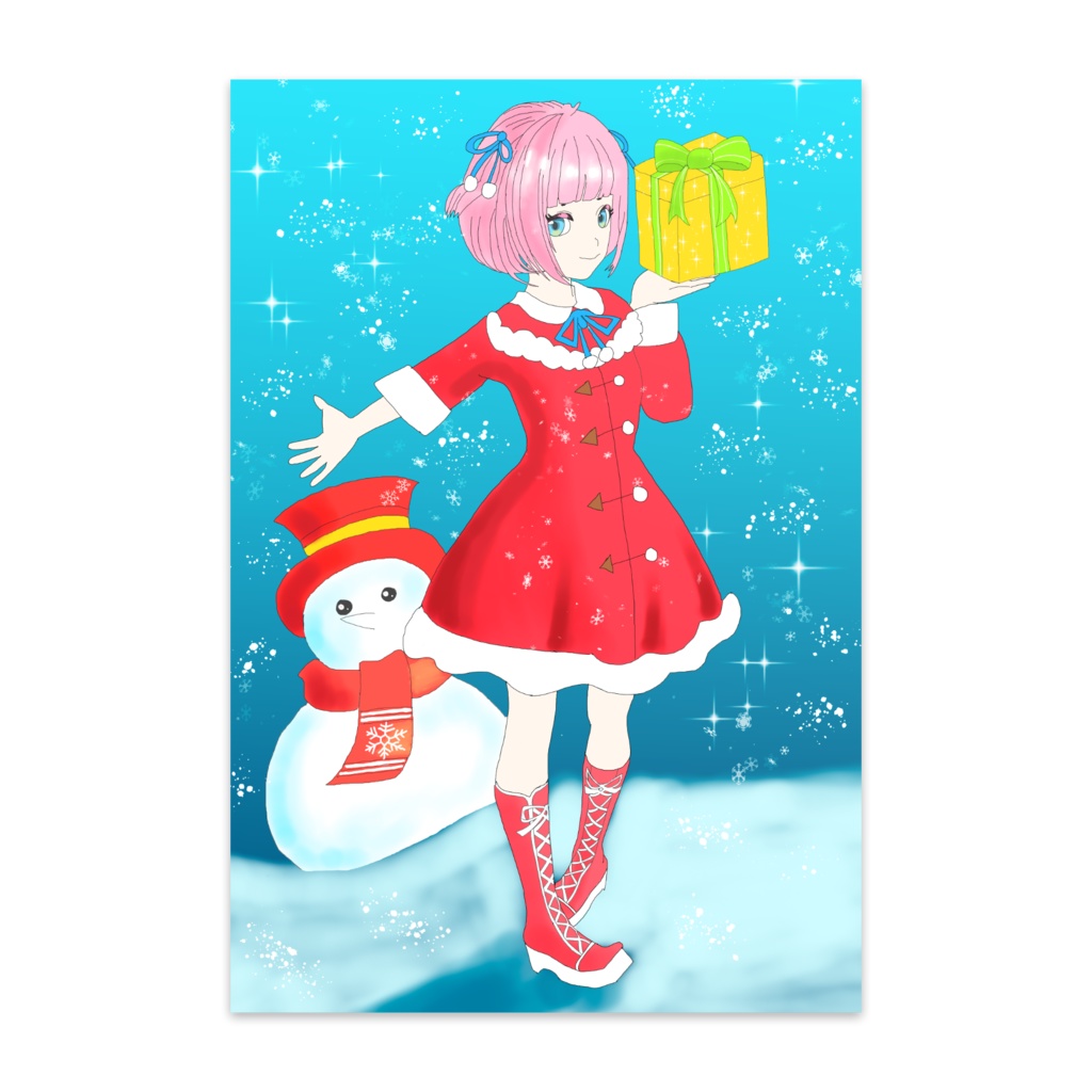 ポストカードクリスマス女の子イラスト