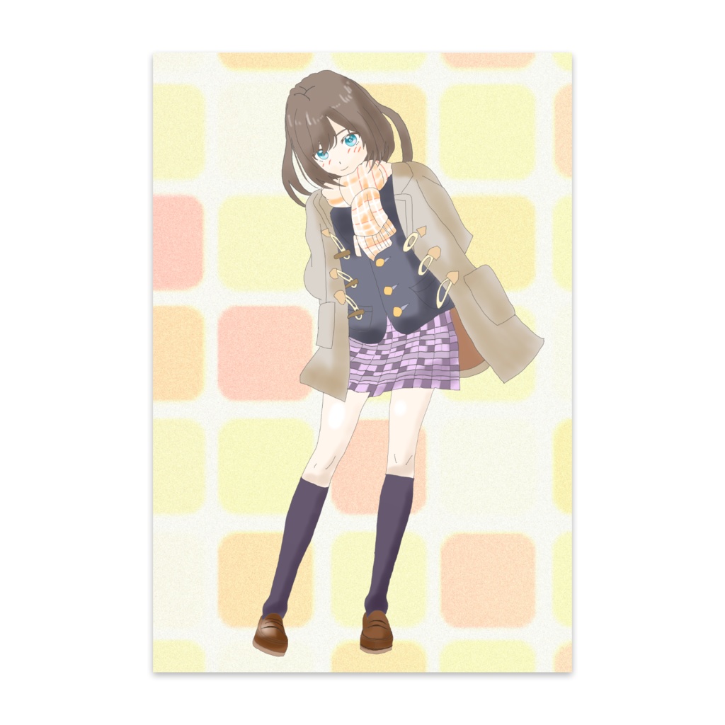 ポストカードバレンタインの女の子イラスト