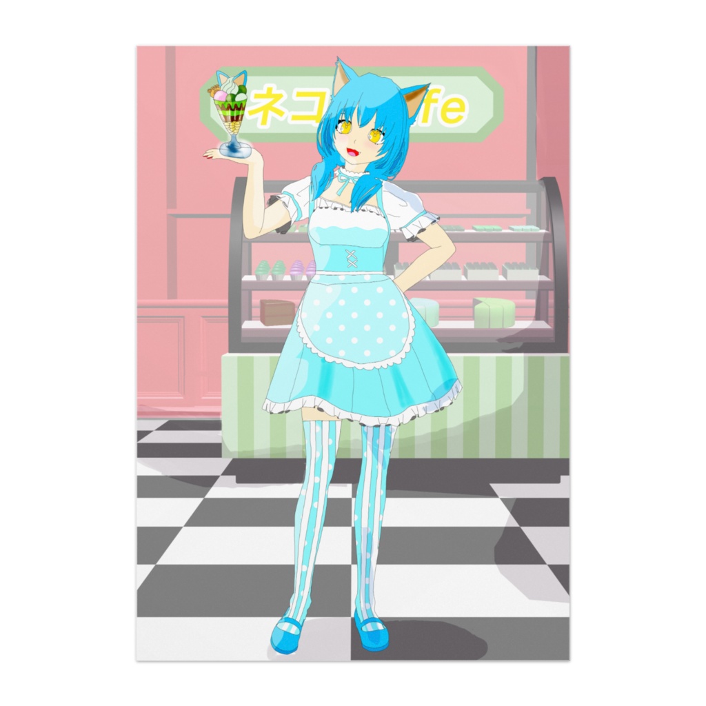 ネコの女の子イラストポスター