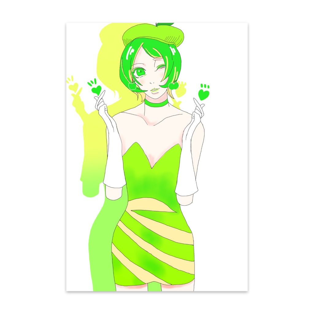 ポストカード青リンゴちゃんイラスト