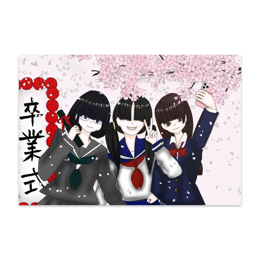 卒業式で3人で記念写真