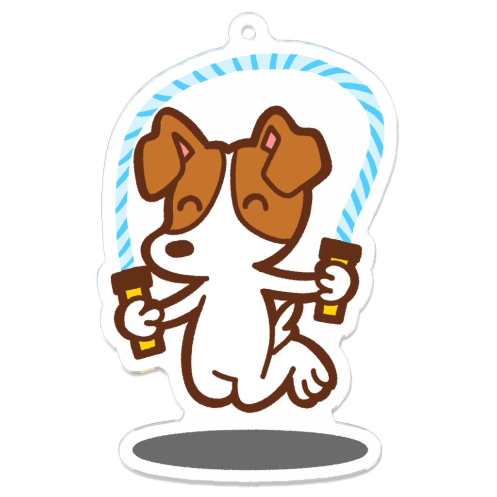 縄跳びする犬のアクリルキーホルダー