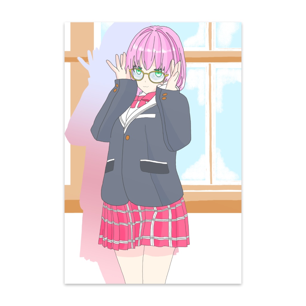 ピンク髪制服の女の子(ポストカード)