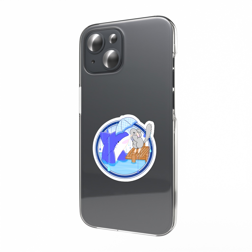 サメに傘をさしてあげるチンチラのスマホステッカー