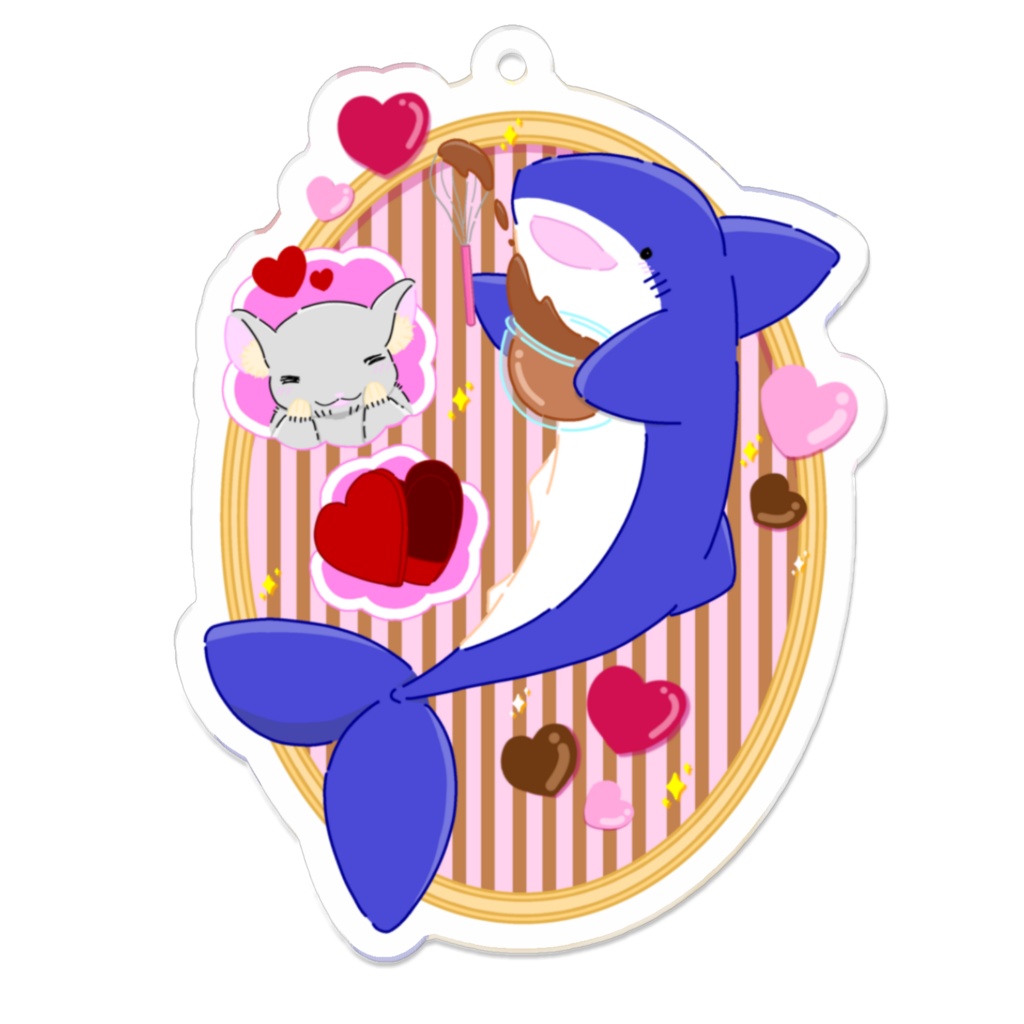 バレンタインなサメのアクリルキーホルダー