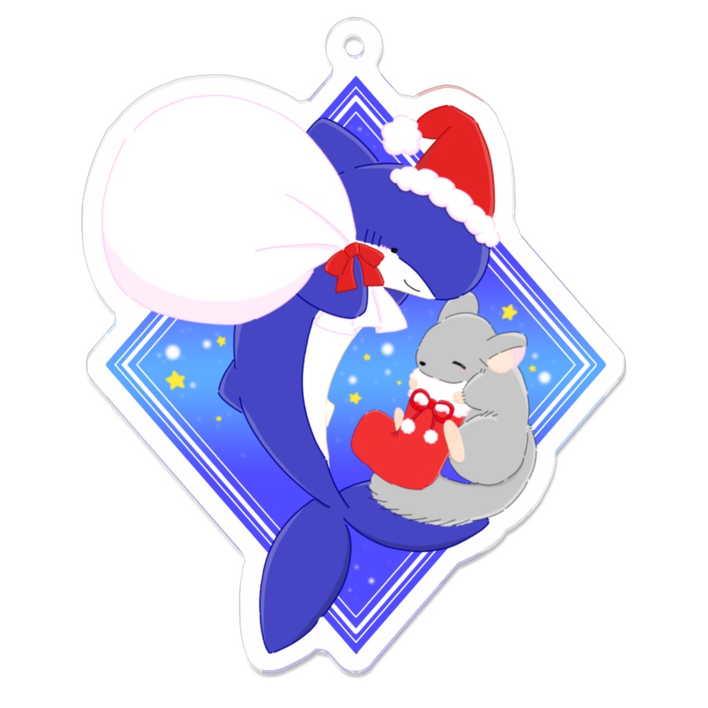 クリスマスのチンチラとサメのアクリルキーホルダー
