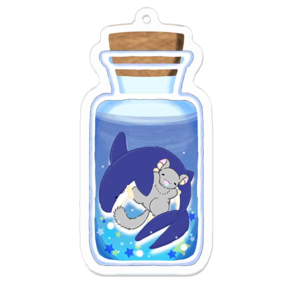 「サメとチンチラのおひるね」アクリルキーホルダー