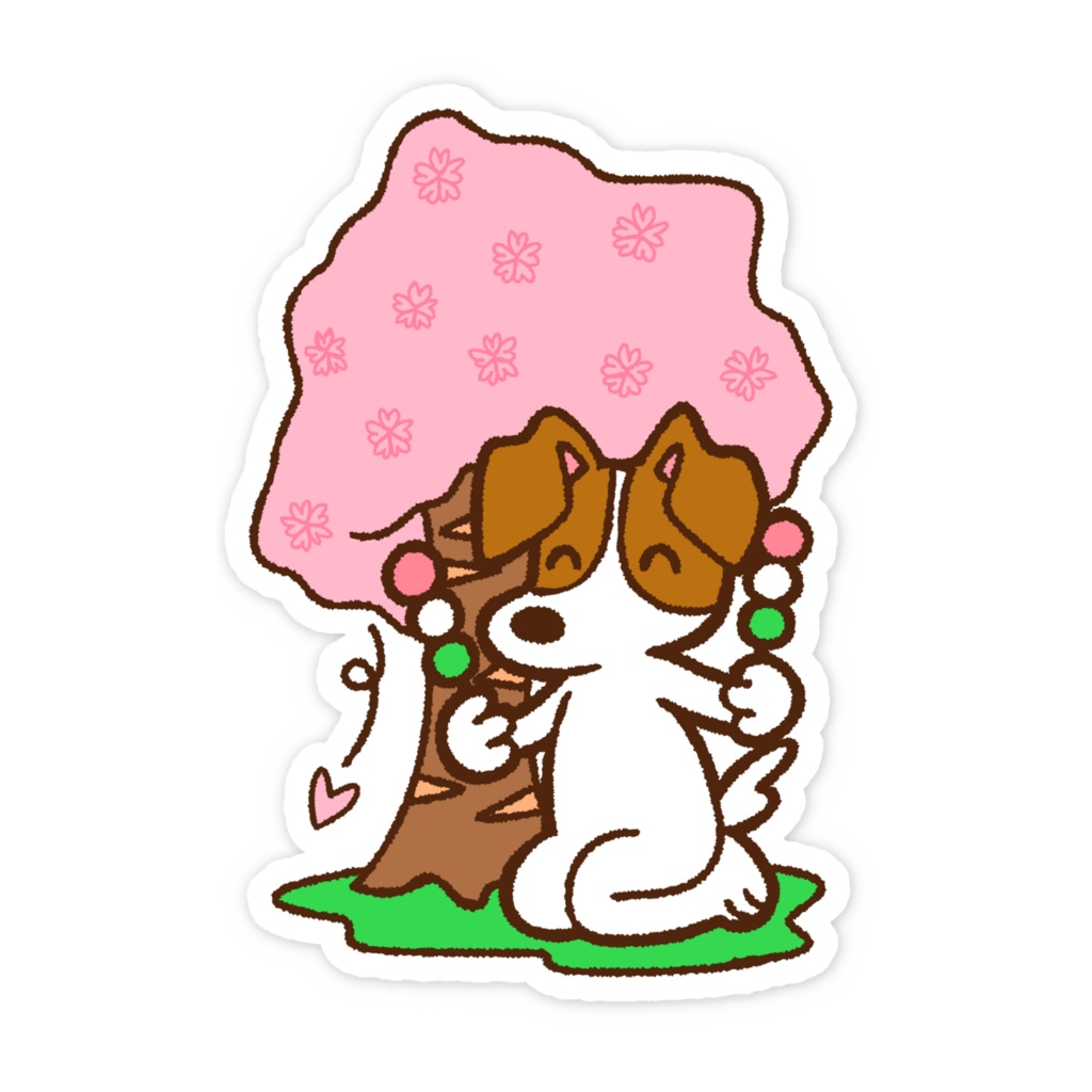 花見と犬のスマホステッカー