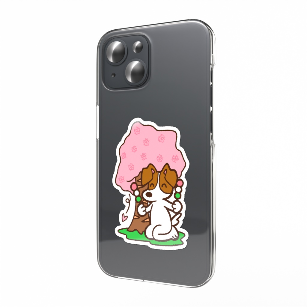 花見と犬のスマホステッカー