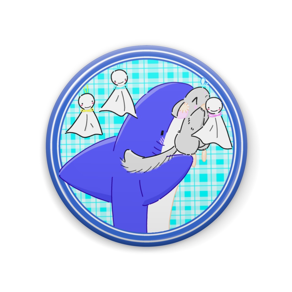 てるてる坊主を飾るサメとチンチラの缶バッジ