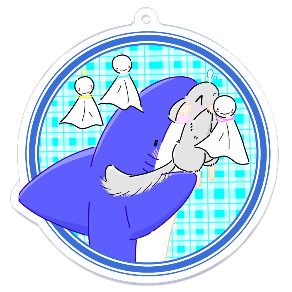 てるてる坊主を飾るサメとチンチラのアクリルキーホルダー