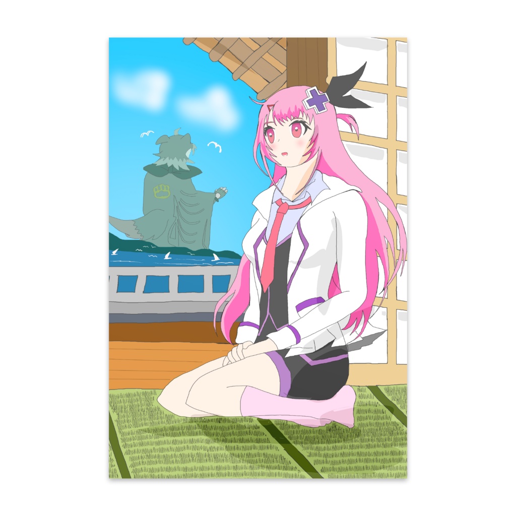 ポストカードハルカちゃんと大仏コリー君イラスト