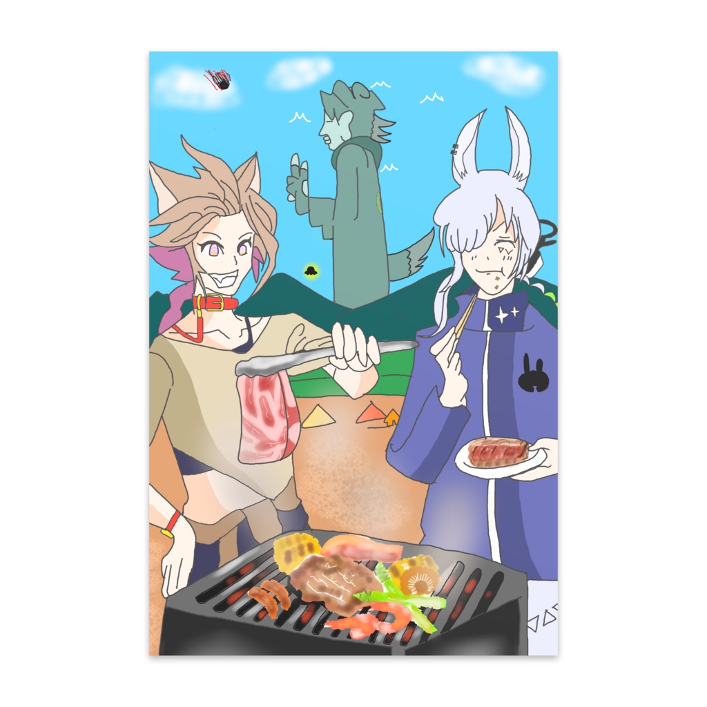 バーベキューとコリー君大仏イラスト