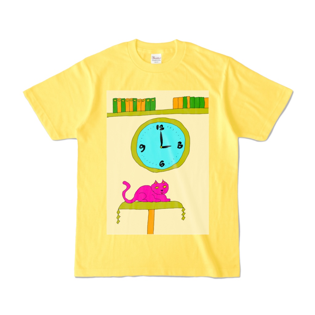 猫と時計  カラーTシャツ