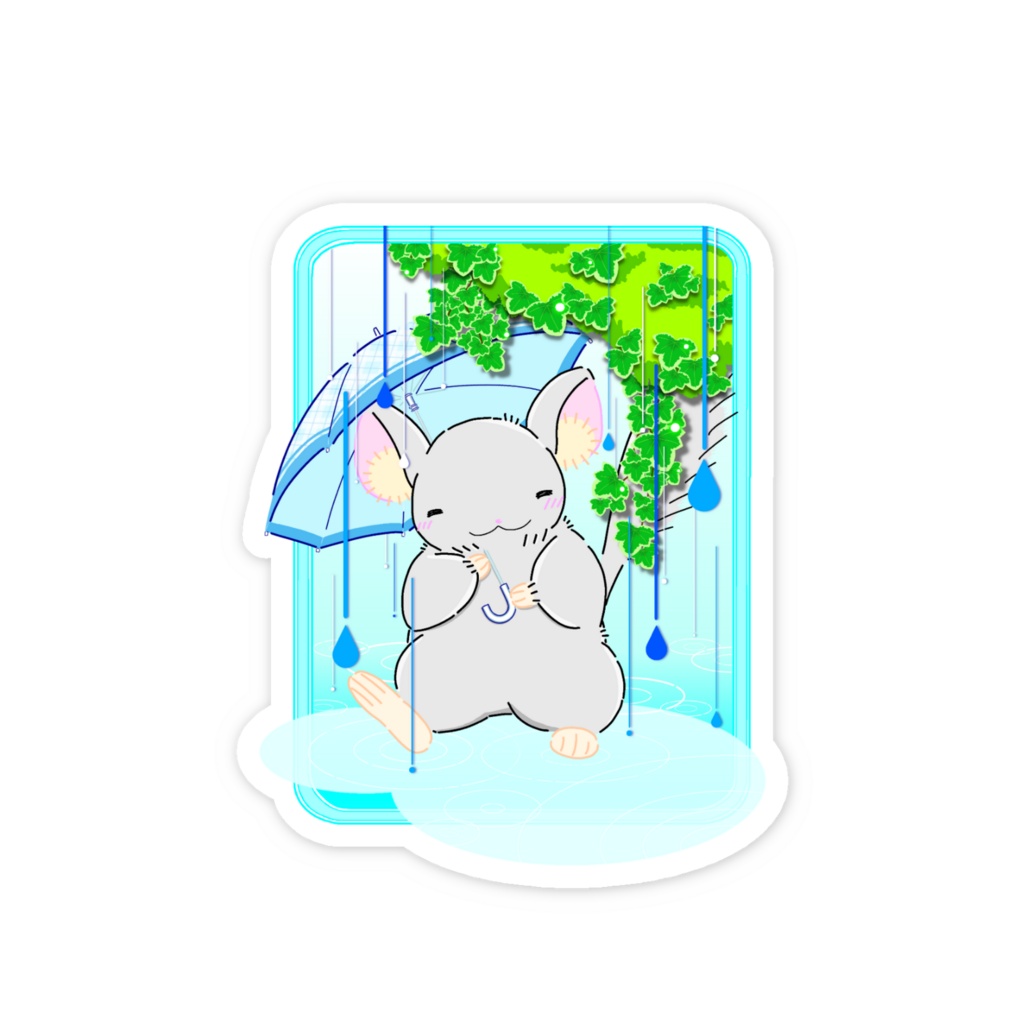 たのしい雨降りのチンチラのスマホステッカー