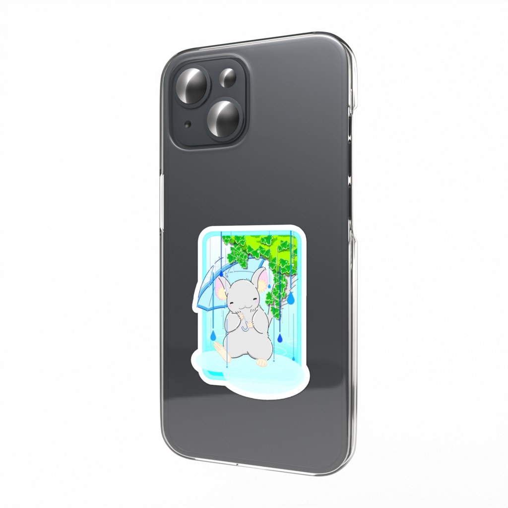 たのしい雨降りのチンチラのスマホステッカー