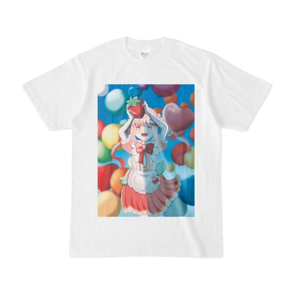 いちごと女の子のTシャツ