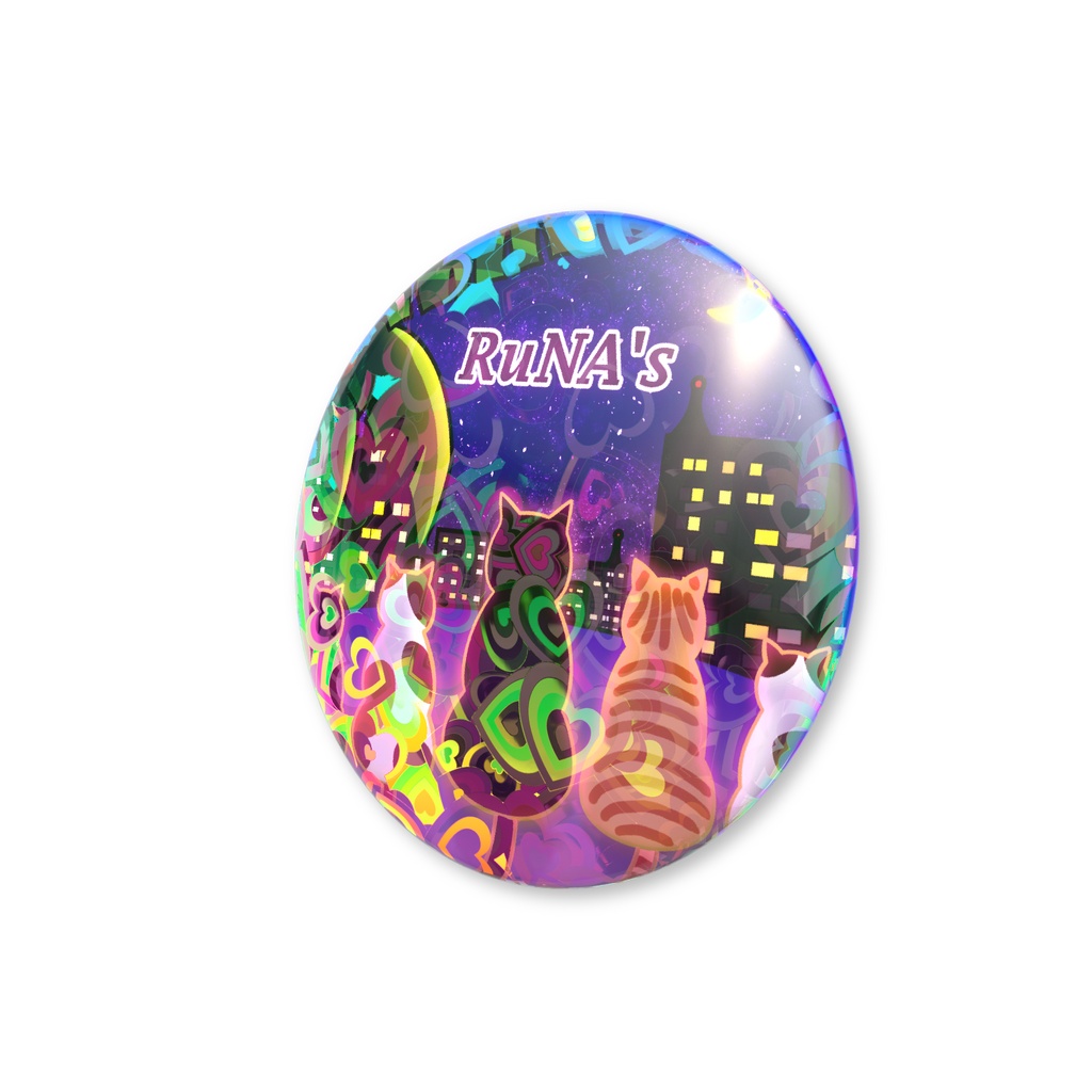 RuNA'sネオン猫ホログラム缶バッジ