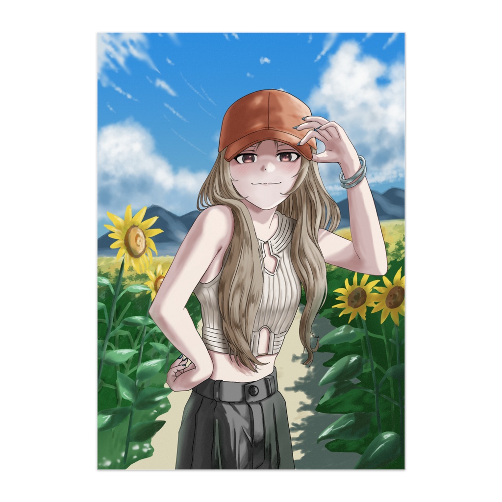 キャップ少女とひまわり畑
