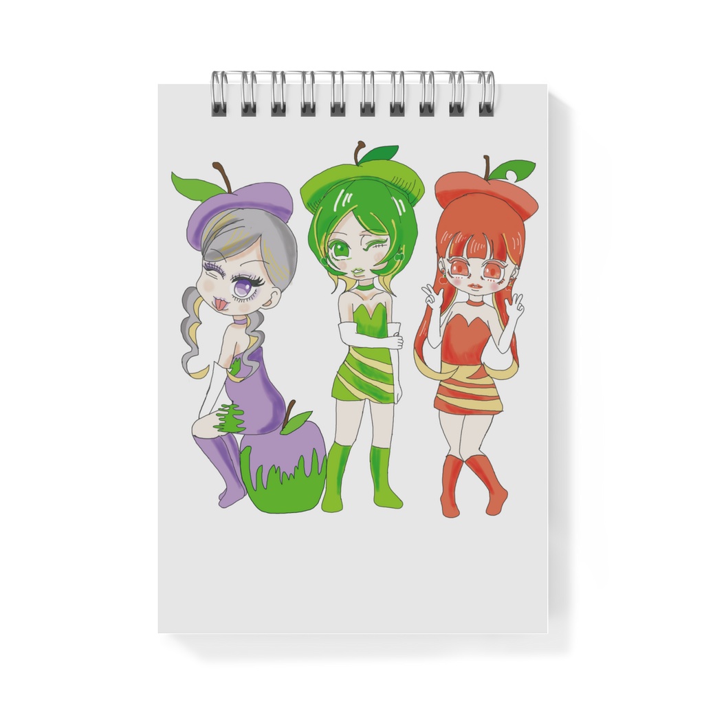 メモ帳リンゴ3人娘イラスト