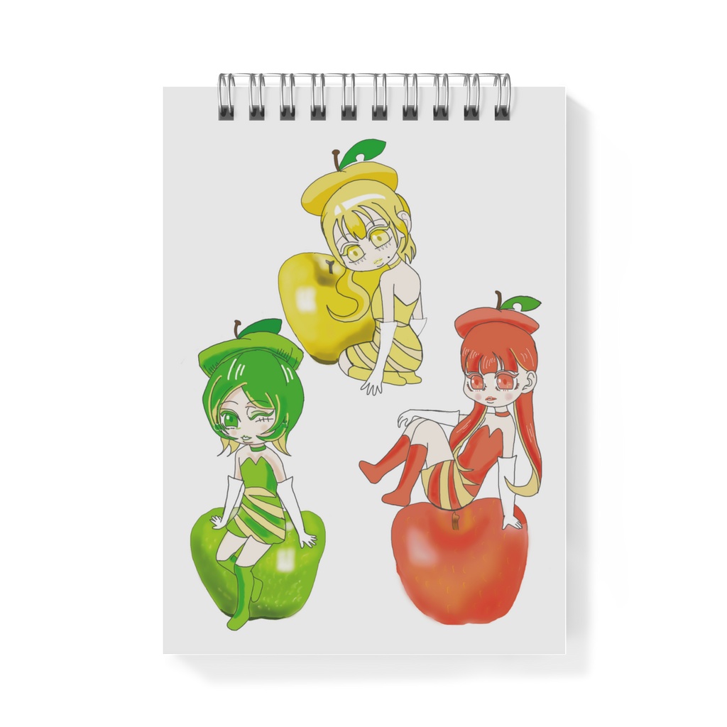 メモ帳リンゴ3人娘ポーズ別バージョンイラスト