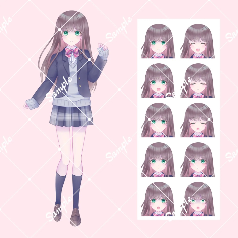 ブレザー制服の女子学生 全身立ち絵_表情差分10種