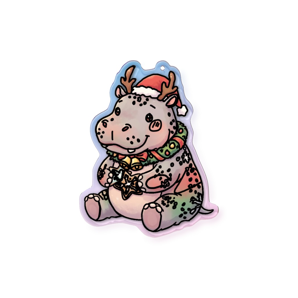 クリスマスのカバさん オーロラアクリルキーホルダー