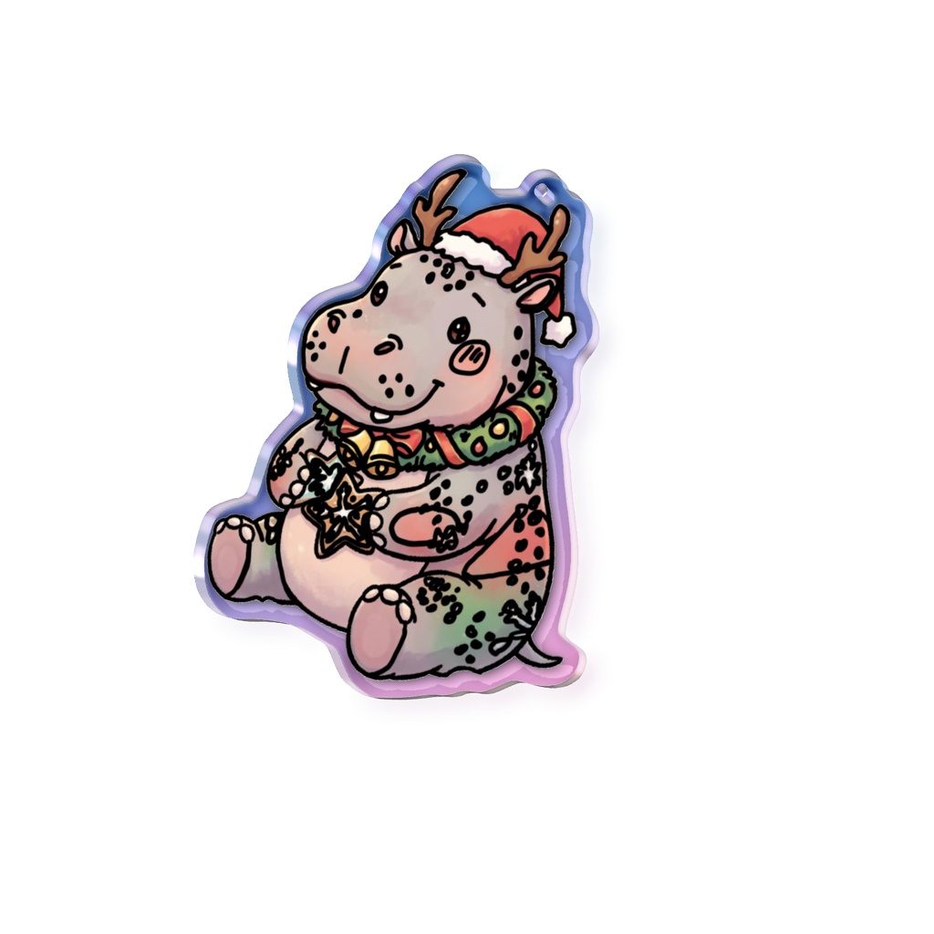 クリスマスのカバさん　オーロラアクリルキーホルダー