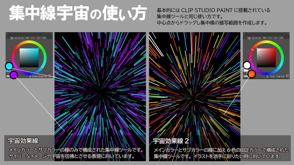 集中線宇宙5種 Clip Studio Paint用 Yawahara Booth