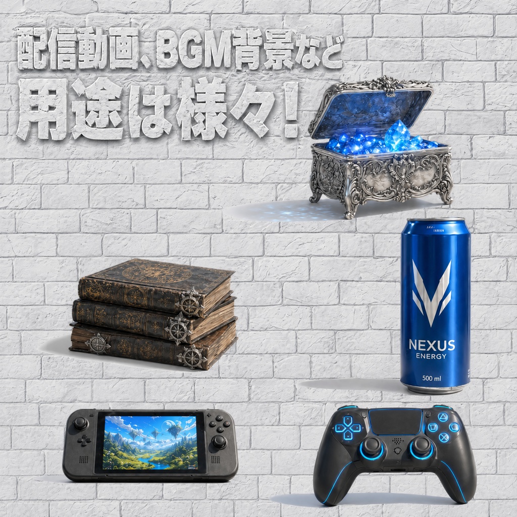 【環境音付き!動く配信背景】異世界ファンタジー 浮遊島のテラス ループ動画+自由に置けるカスタマイズ小物20点セット!【VTuber/TRPG】