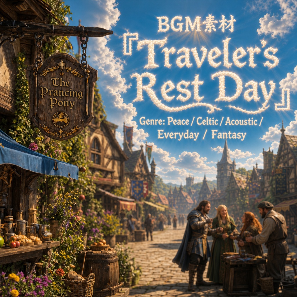 【日常/RPG/配信/Vlog用BGM】『Traveler's Rest Day』アコギと笛が奏でる平和な日常｜商用利用可