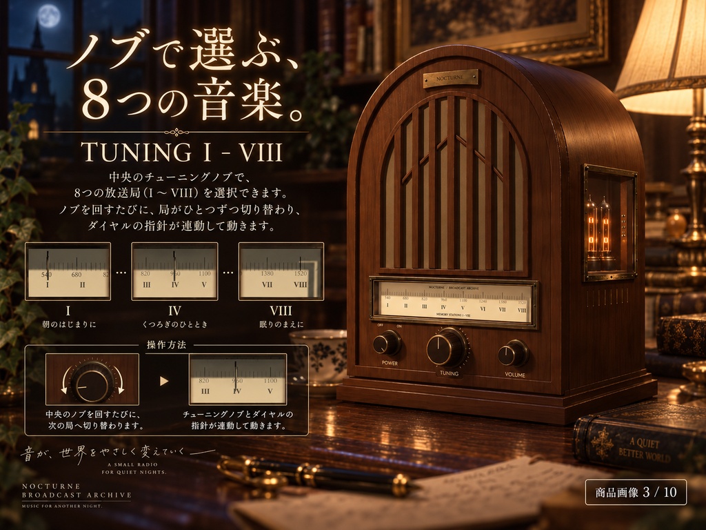 【VRChat PC World対応】アンティーク真空管ラジオ|Midnight Broadcast【最大8曲・BGM差し替え/Static・Music Player】