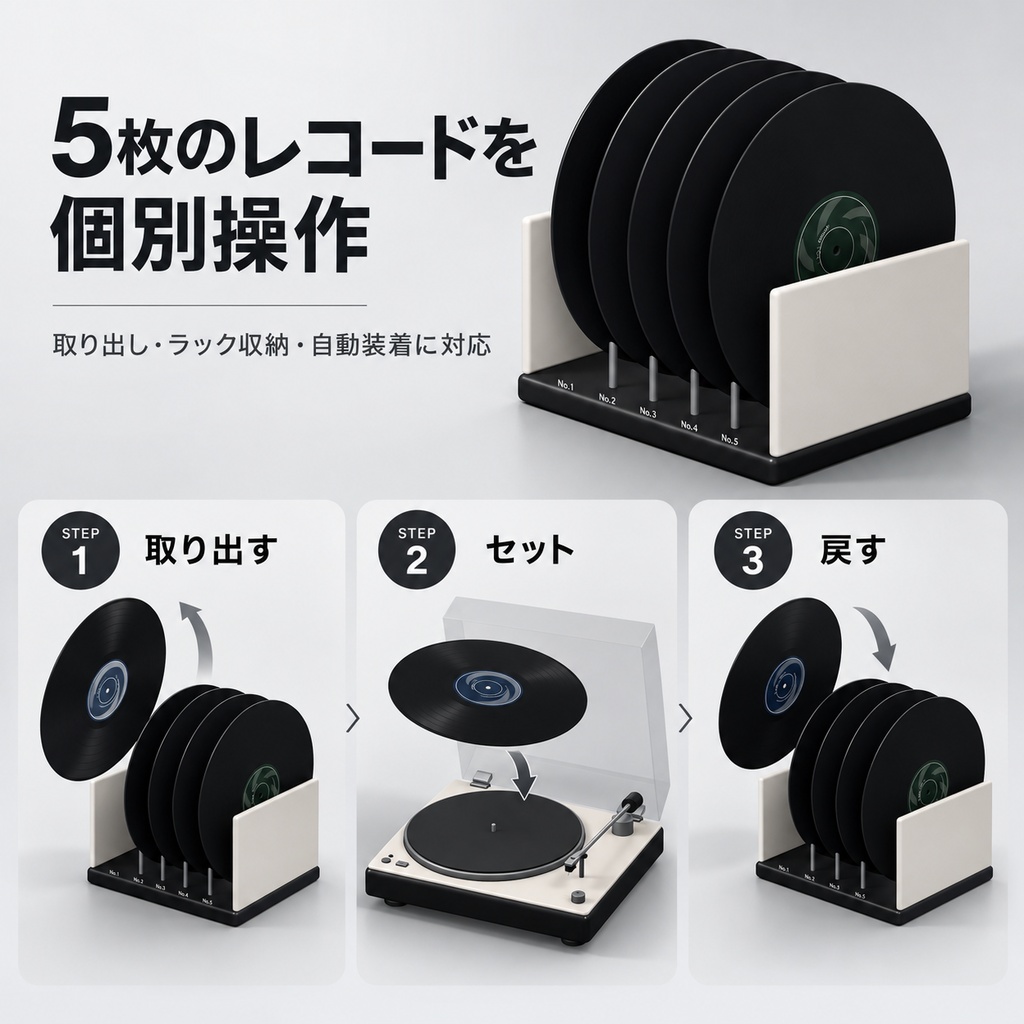 【VRChat PC World対応 / 3Dモデル】モダンレコードプレーヤー&スピーカーセット|レコード5枚・BGM再生・ギミック付き|UnityPackage・BLEND・GLB