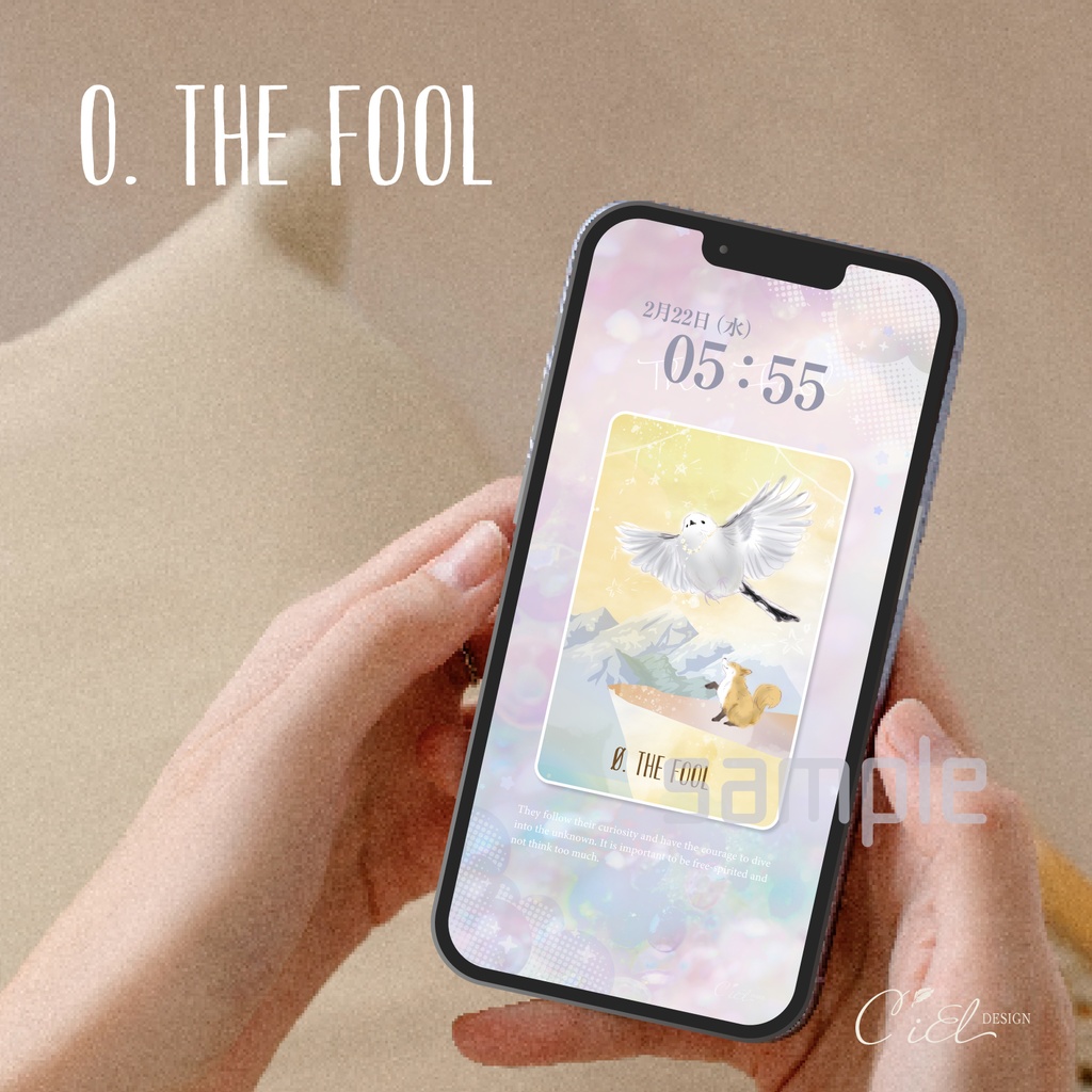 〈スマホ待受・壁紙〉 シマエナガタロットカード 「THE FOOL」