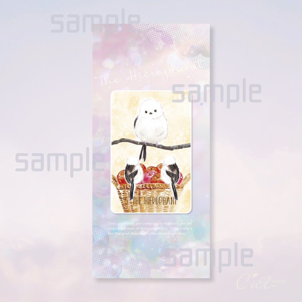 〈スマホ待受・壁紙〉 シマエナガタロットカード 「THE HIEROPHANT 」