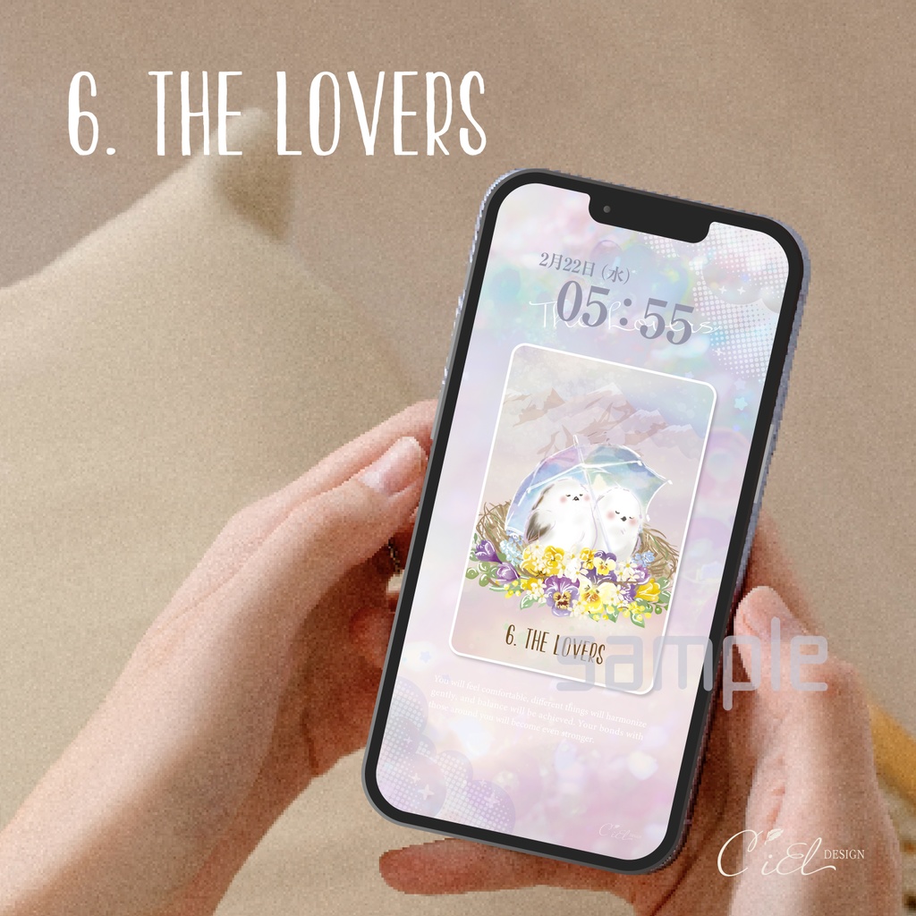 〈スマホ待受・壁紙〉 シマエナガタロットカード 「THE LOVERS」
