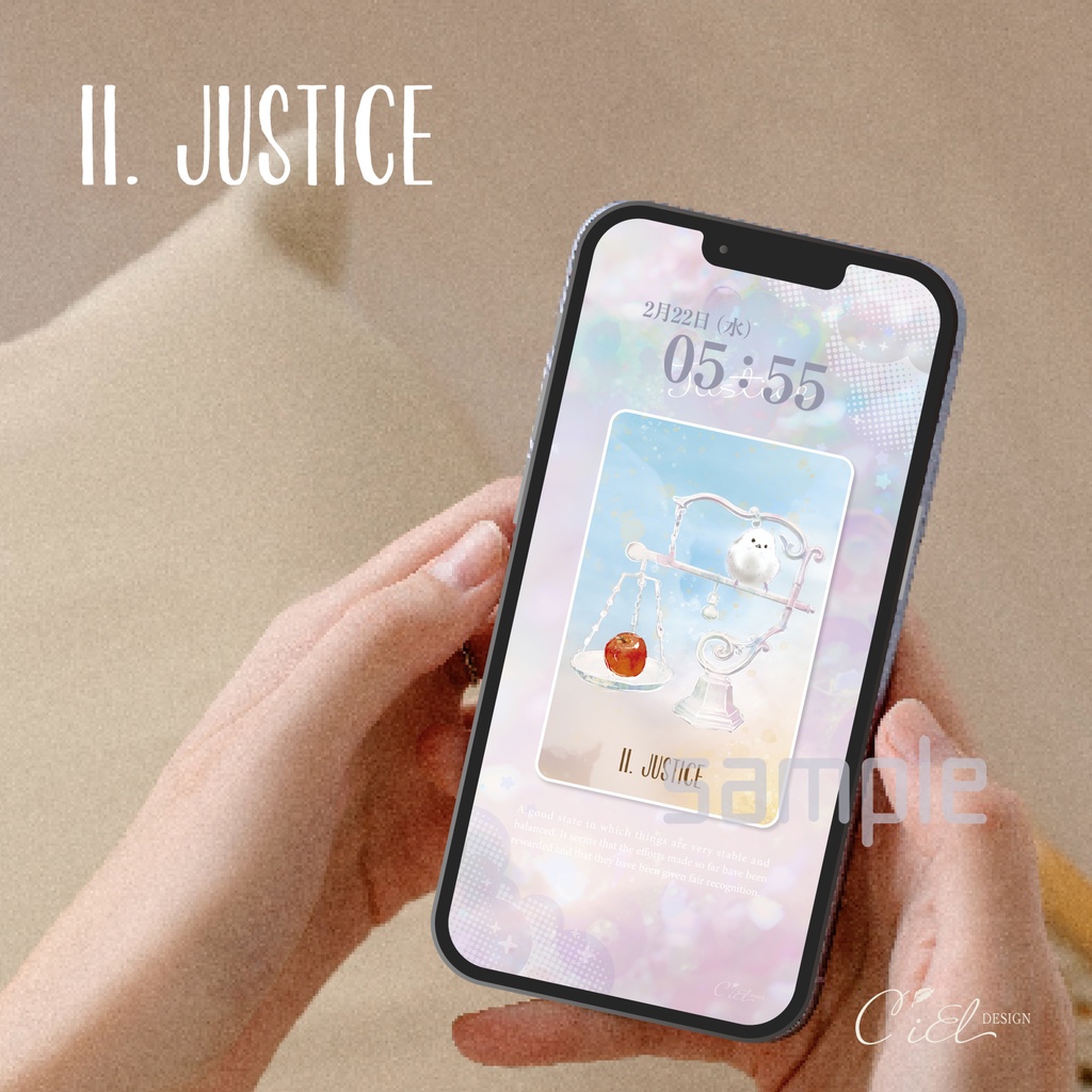 〈スマホ待受・壁紙〉 シマエナガタロットカード 「JUSTICE」