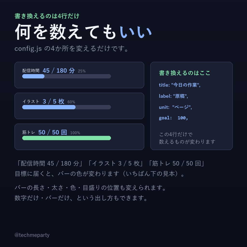 【OBS透過】作業進捗バー|原稿○/○ページを配信画面に・ボタン1つで増える・達成で色が変わる【商用可】
