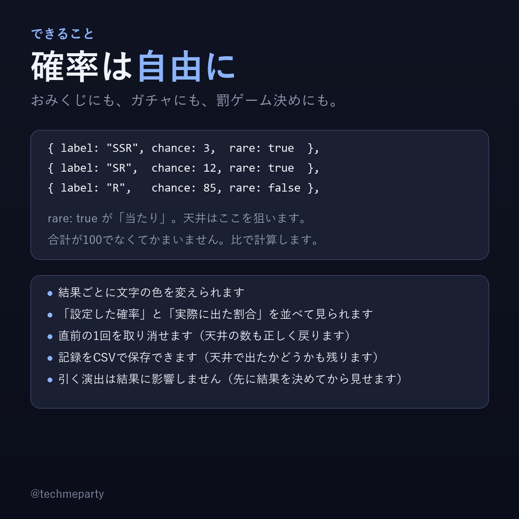 【OBS透過】おみくじ/ガチャ ウィジェット|天井つき・確率を数で指定・実測も表示【商用可】