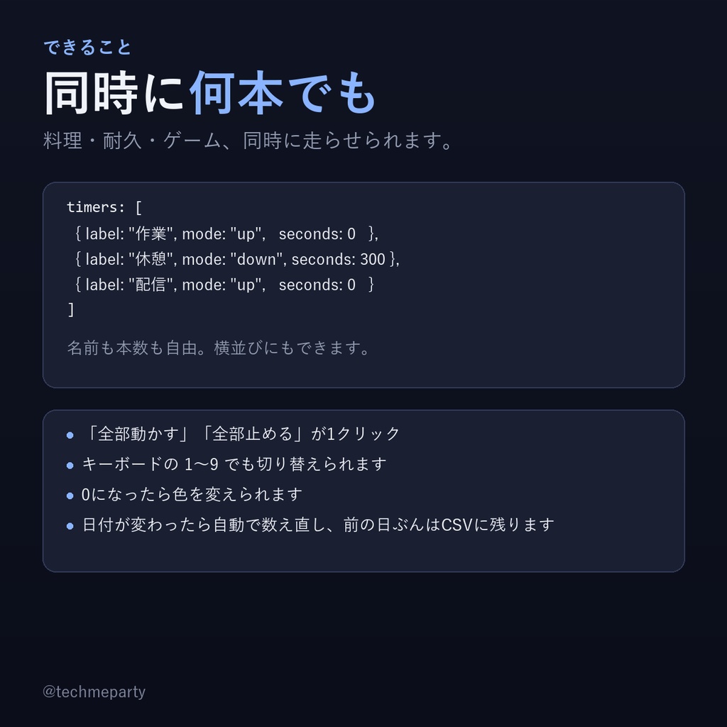 【OBS透過】作業配信タイマー|複数本を同時に・時間がズレない・CSV記録【商用可】