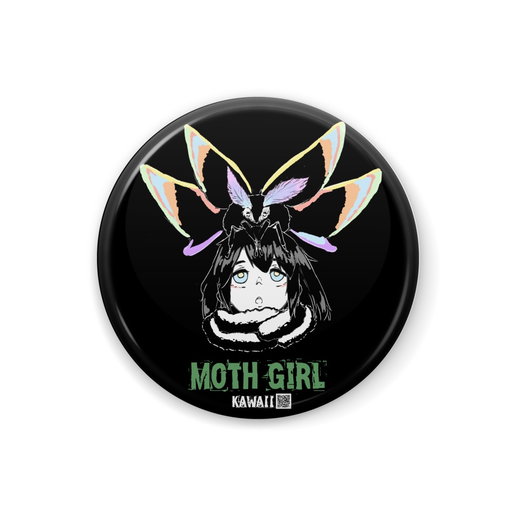 MothGirl缶バッジ_イラスト黒Ver