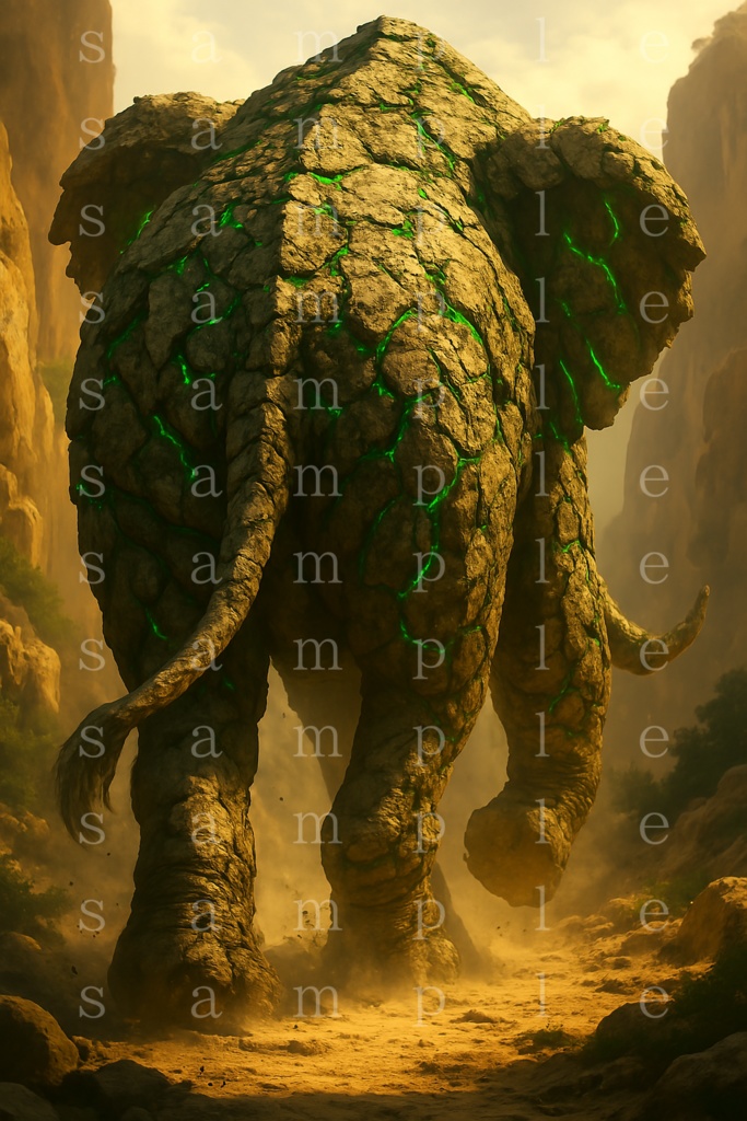 大地牙象《Terra Tusk》|土属性AI生成魔獣イラスト2枚セット(背景あり・前後姿)