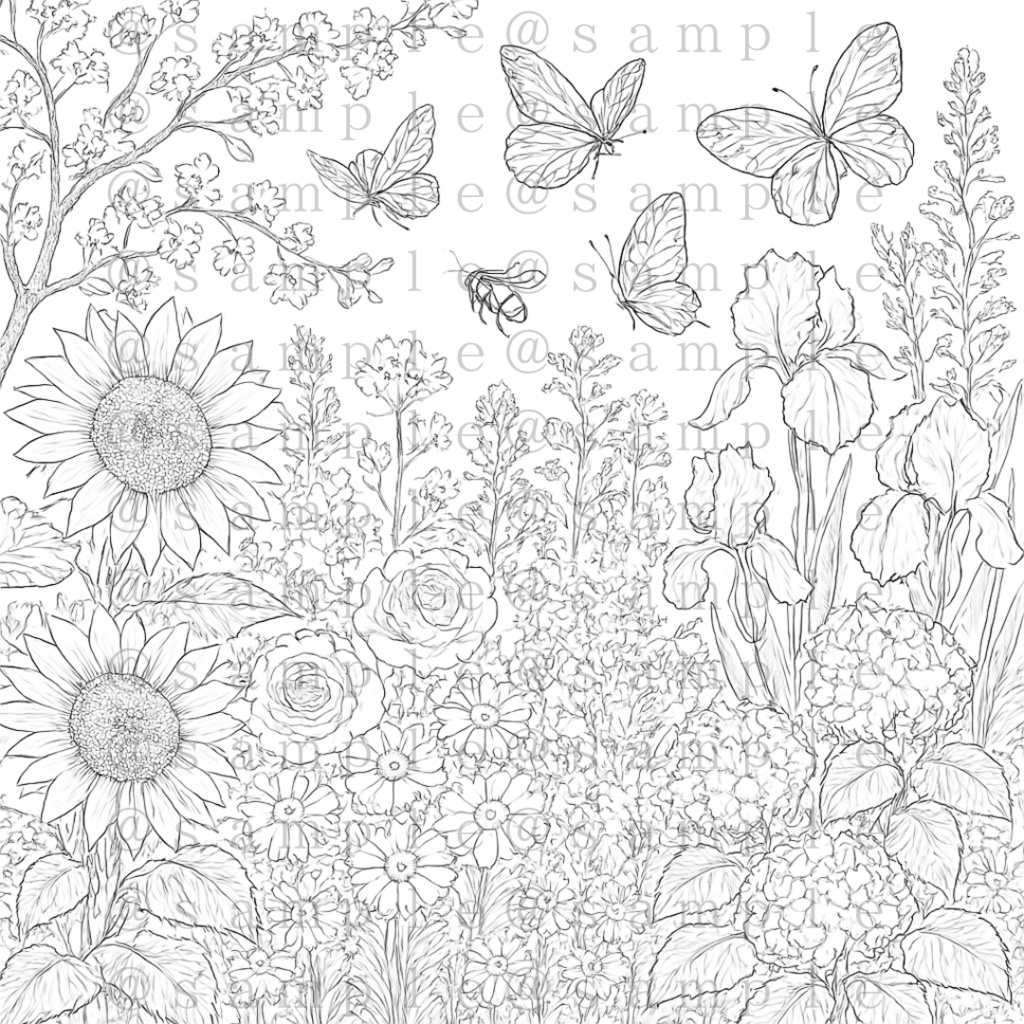 大人の塗り絵15枚セット|自然と動物のAI線画【商用利用可】