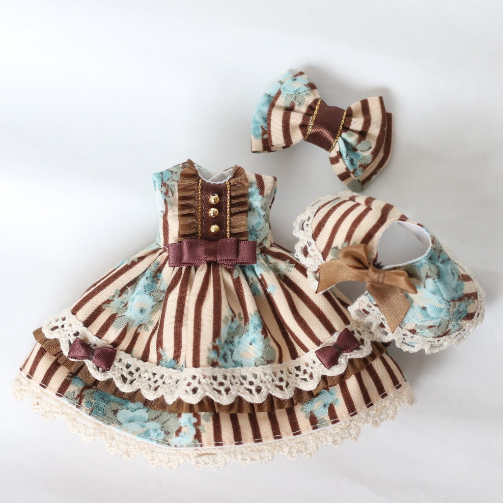 オビツ11 ケープ付きワンピース ショコラストライプ