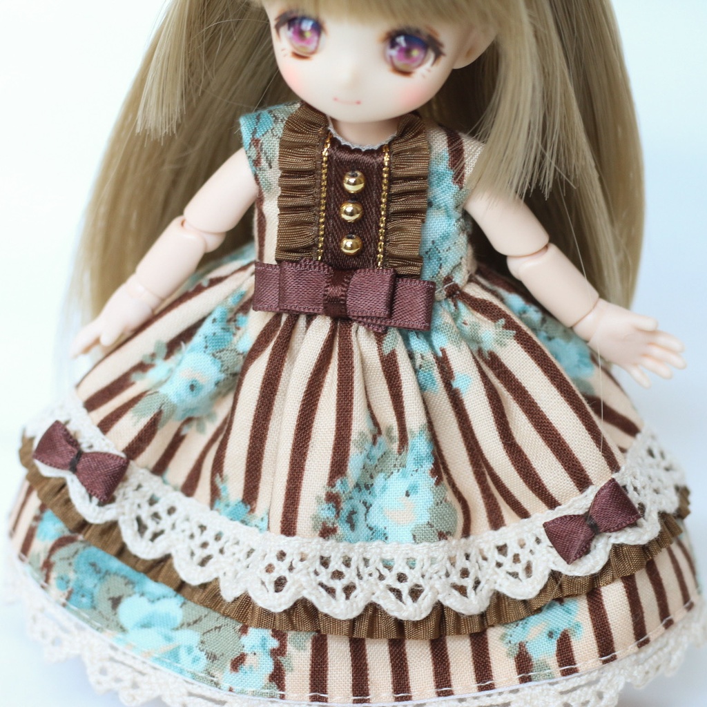 オビツ11 ケープ付きワンピース ショコラストライプ