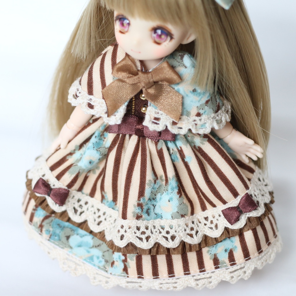 オビツ11 ケープ付きワンピース ショコラストライプ