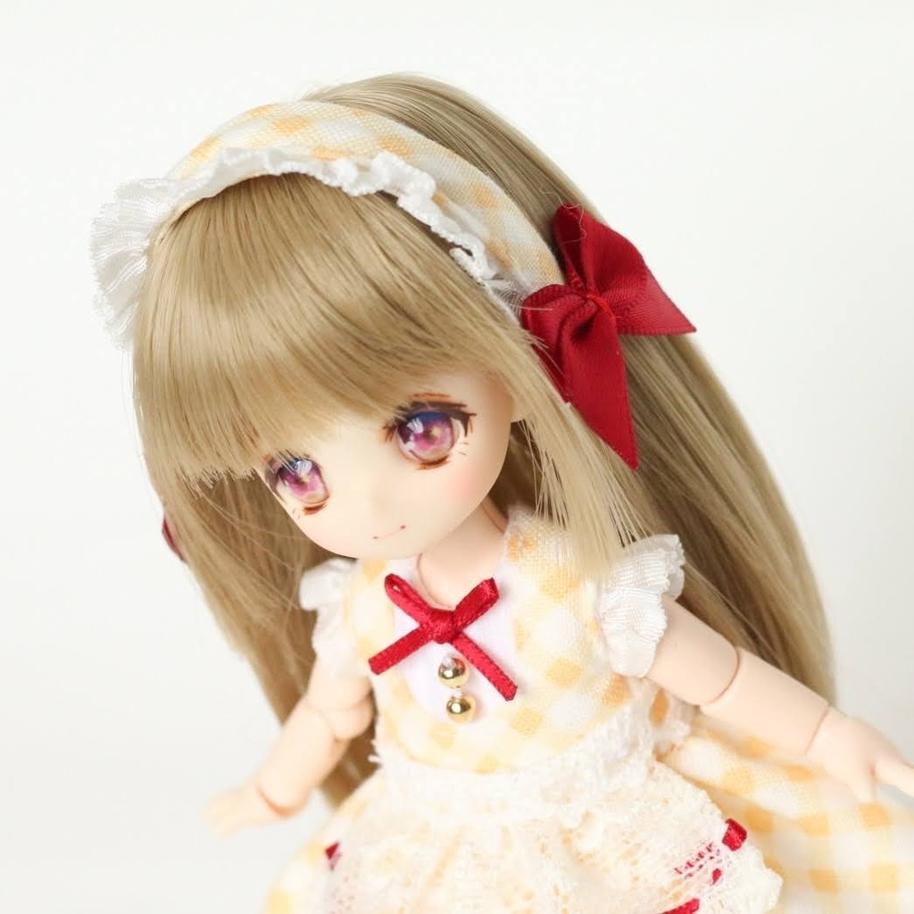 【オビツ11  ピコP】ミニエプロン付きワンピース　(イエロー×レッド) 服